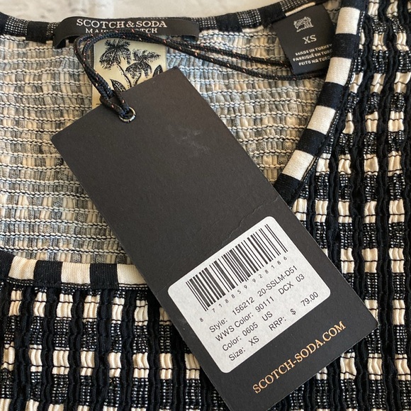 Scotch & Soda NWT Smocked Peplum Top Black & White Checkered - Picture 5 of 13